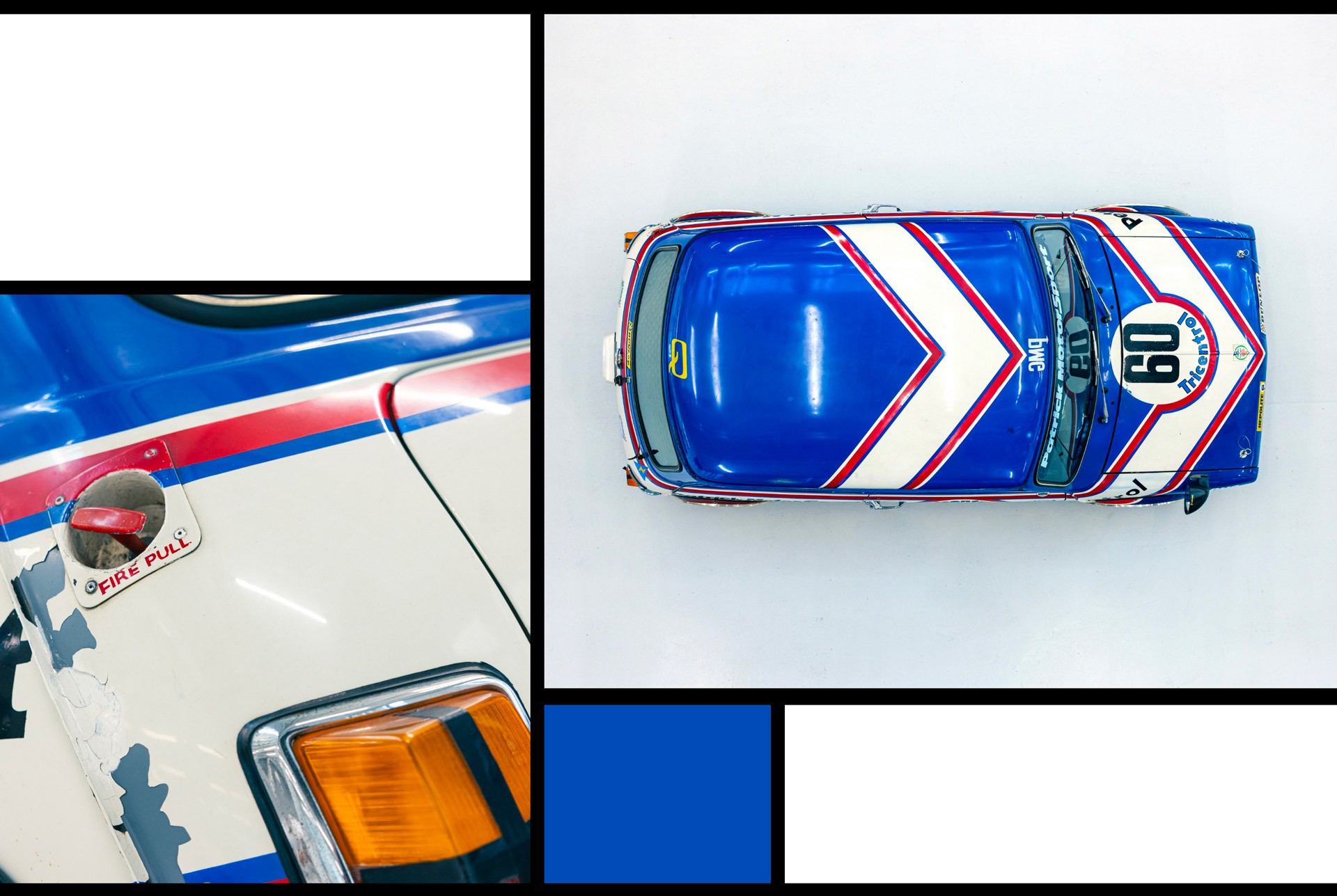 Highlights of the MINI 1275 GT Longman: its back and its roof.